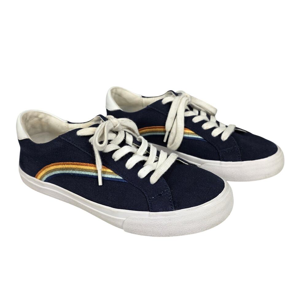 MADEWELL NAVY BLUE SIDEWALK LOW‑TOP SNEAKERS – WOMEN’S 7.5 – RAINBOW EMBROIDERY
